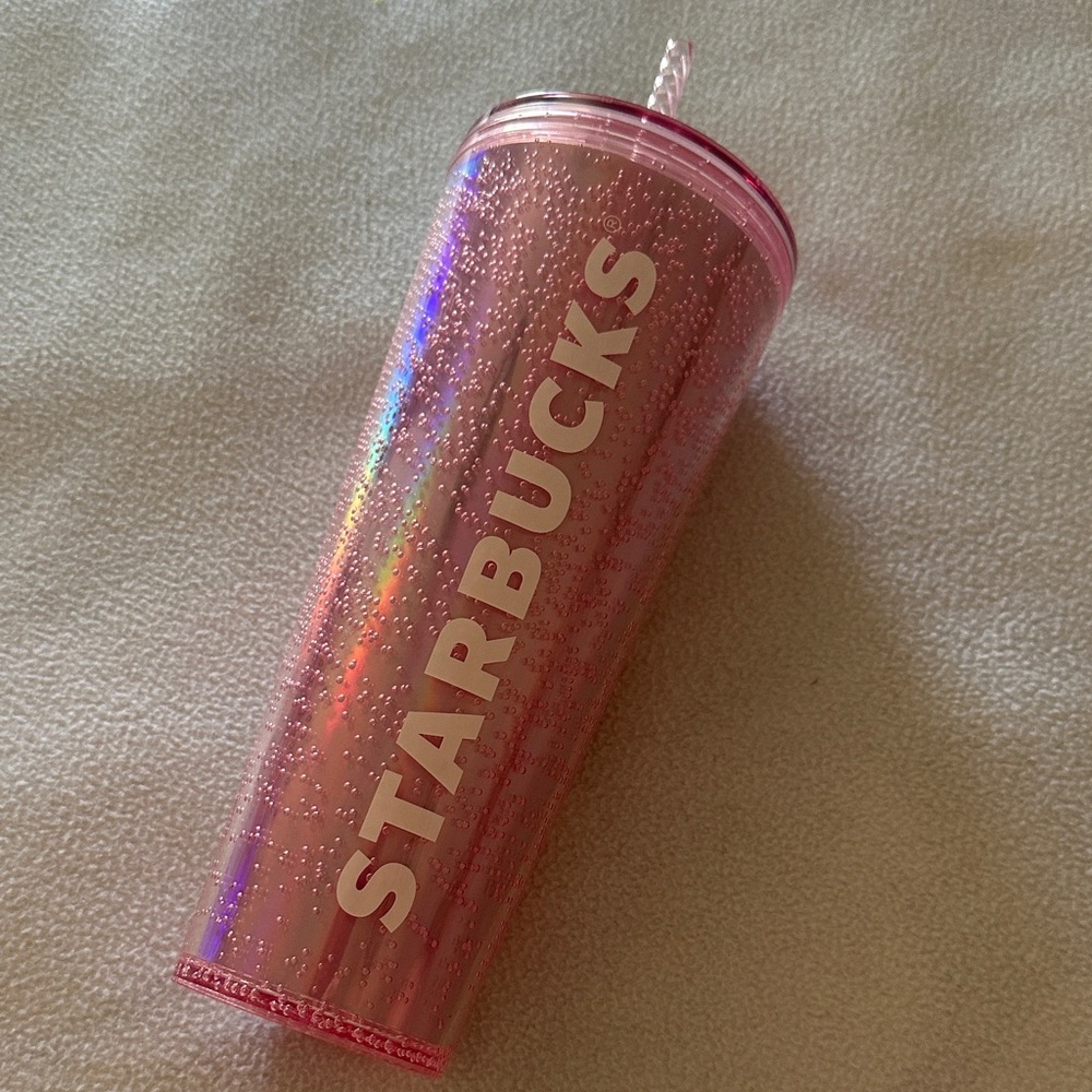 Starbucks Pink bubbly 24oz Cold Cup with Straw